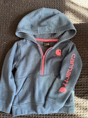 Carhartt Kids' Navy Hoodie with Pink Logo & Zip